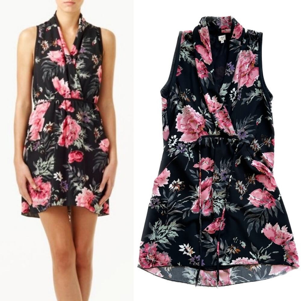 Wilfred Aritzia Sabine Floral Faux-Wrap Mini Dress Size S